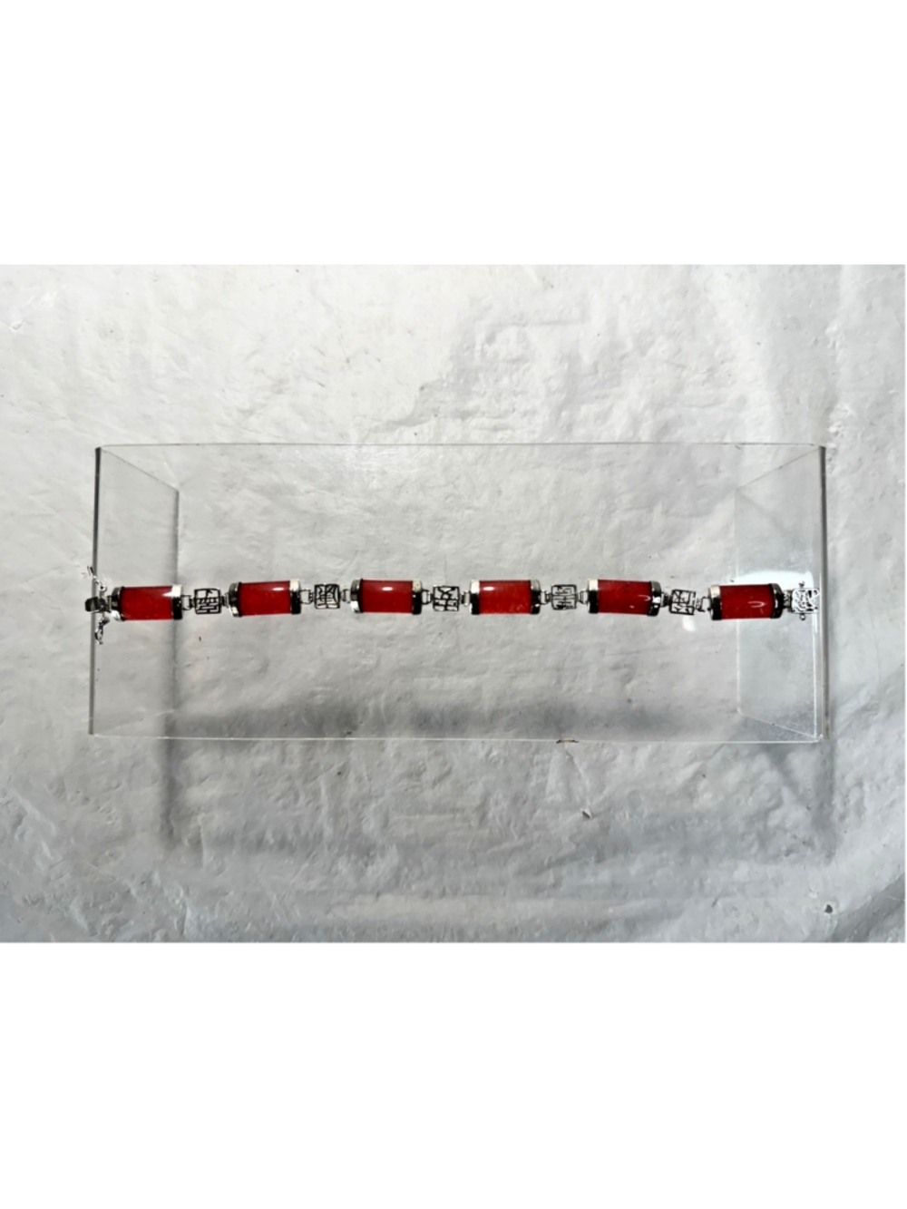 Sterling Silver GSI Hong Kong red Link Bracelet Carnelian, Jadeite